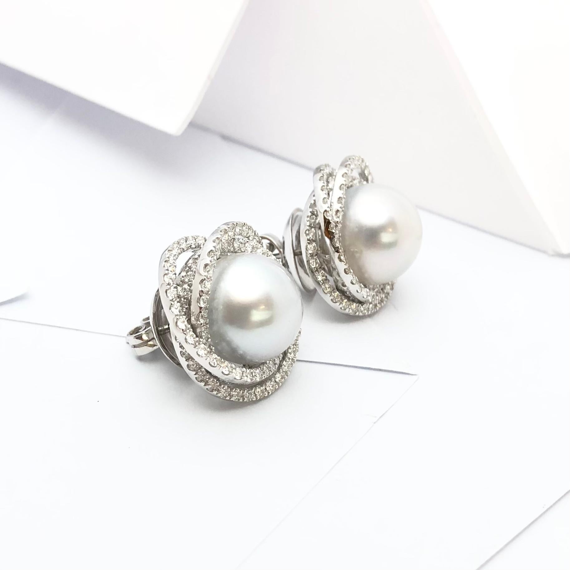 South Sea Pearl with Diamond Earrings Set in 18 Karat White Gold Settings For Sale 3