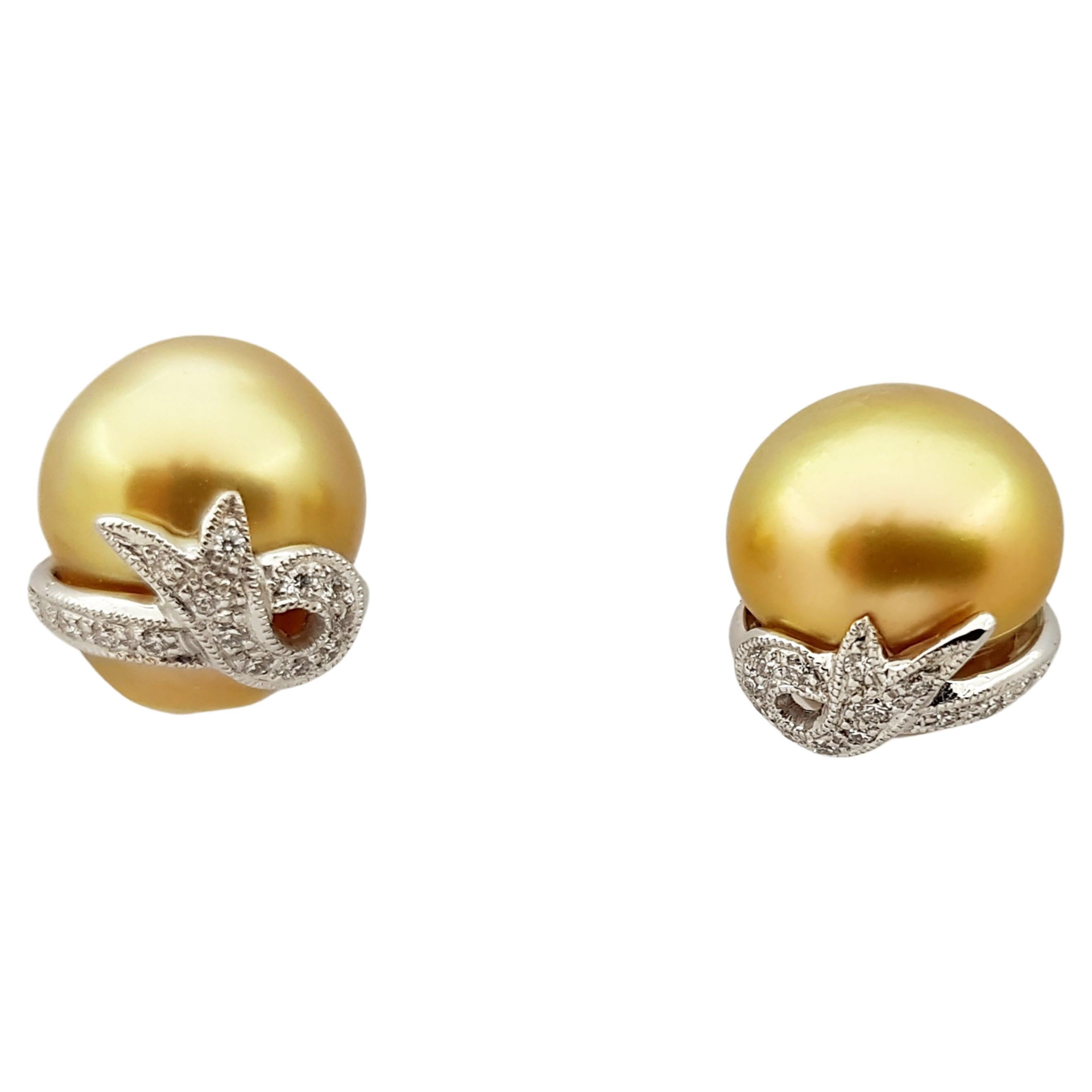 South Sea Pearl with Diamond Earrings Set in 18 Karat White Gold Settings