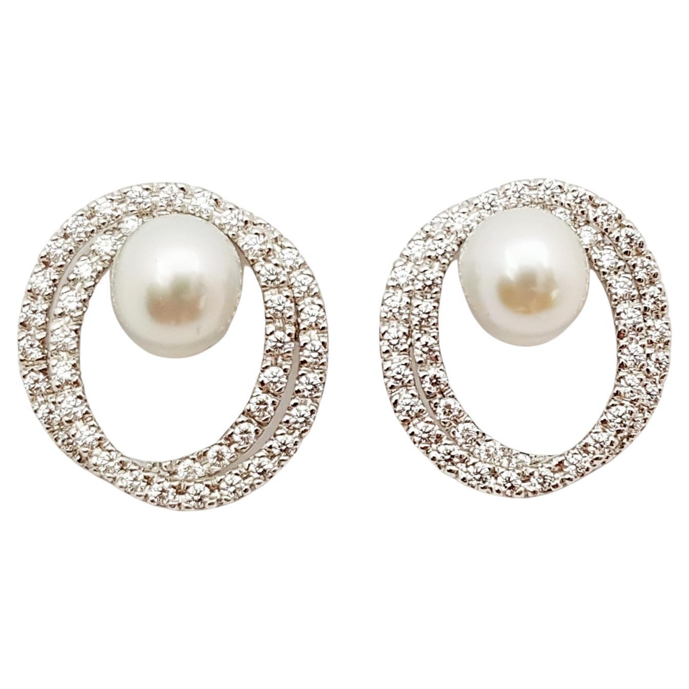 South Sea Pearl with Diamond Earrings Set in 18 Karat White Gold Settings For Sale