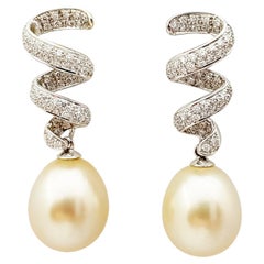South Sea Pearl with Diamond Earrings Set in 18 Karat White Gold Settings
