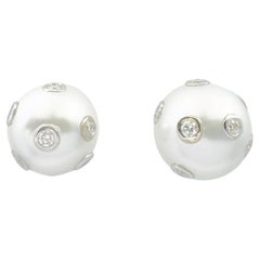 South Sea Pearl with Diamond Earrings set in 18K Gold Settings
