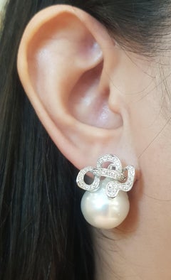 South Sea Pearl with Diamond Earrings set in 18K White Gold Settings