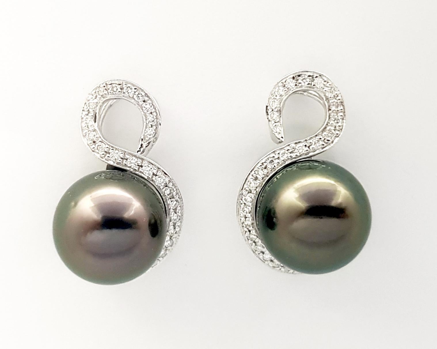 Contemporary South Sea Pearl with Diamond Earrings set in 18K White Gold Settings For Sale