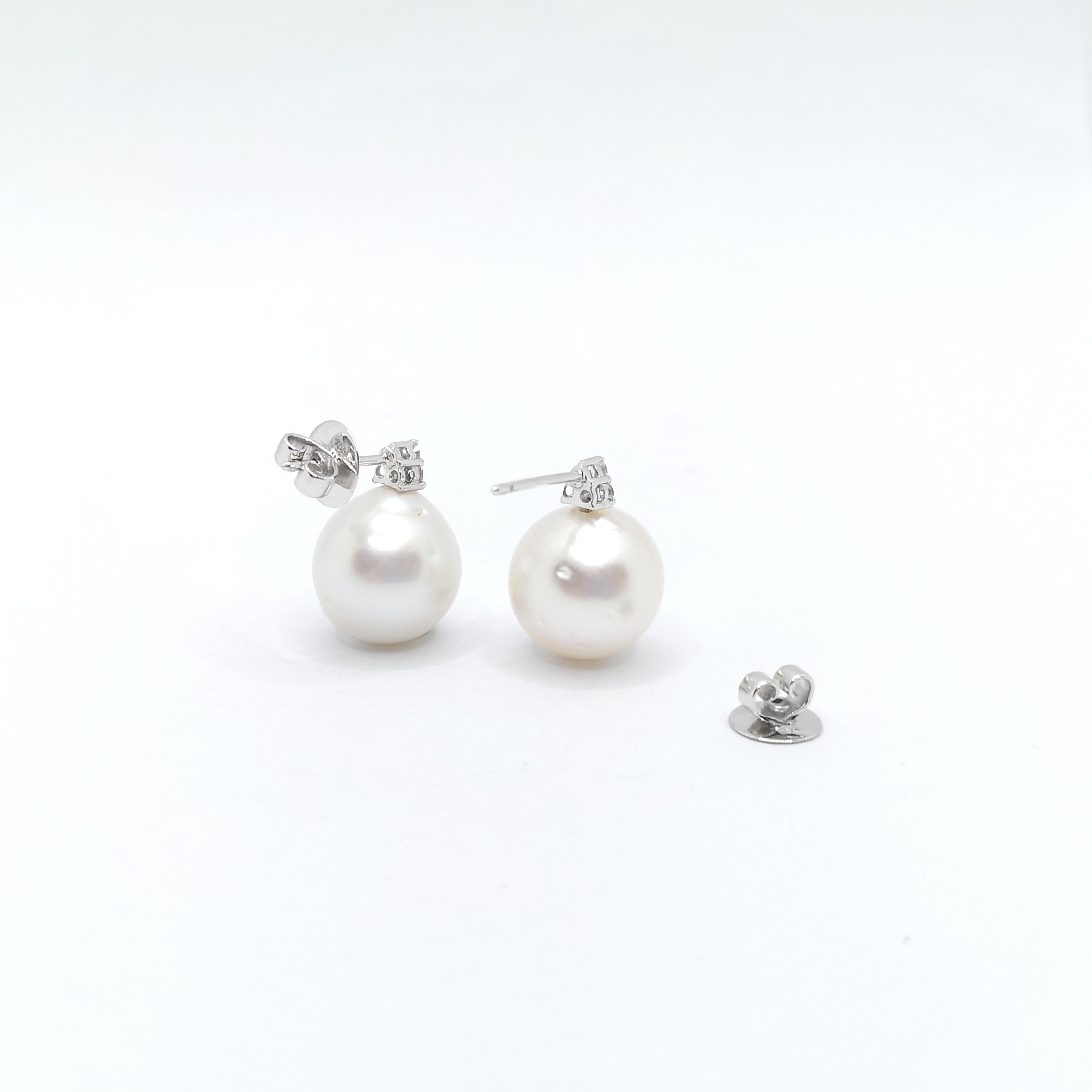 Uncut South Sea Pearl with Diamond Earrings set in 18K White Gold Settings For Sale