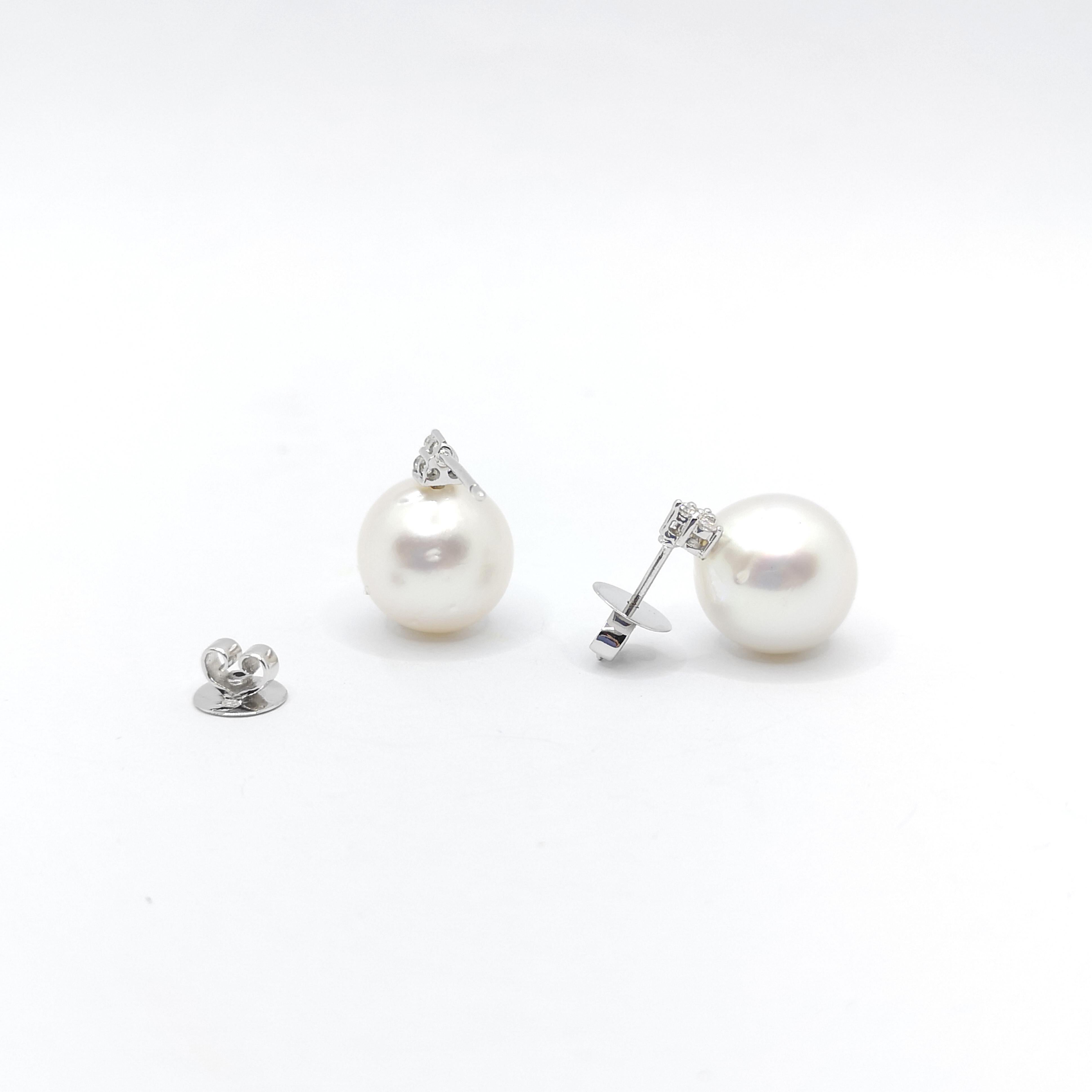 South Sea Pearl with Diamond Earrings set in 18K White Gold Settings For Sale 1