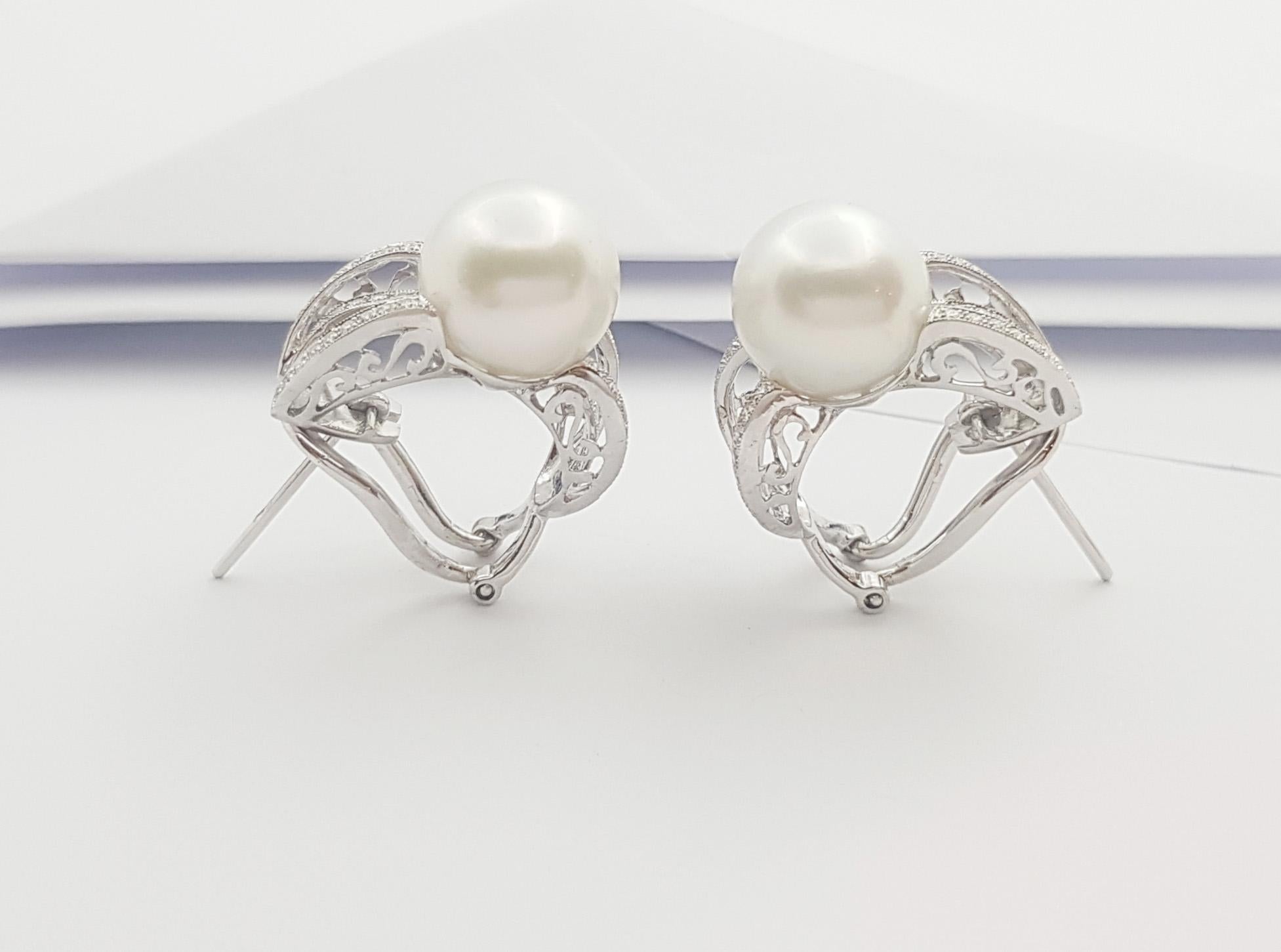 South Sea Pearl with Diamond Earrings set in 18K White Gold Settings For Sale 2
