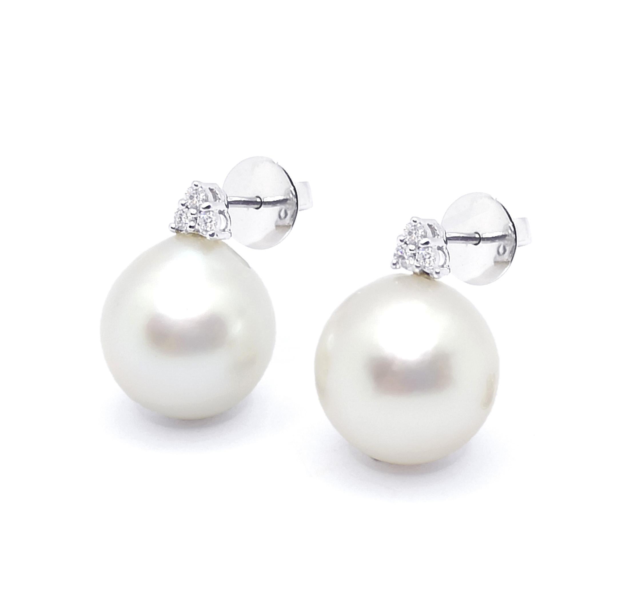 South Sea Pearl with Diamond Earrings set in 18K White Gold Settings For Sale 2