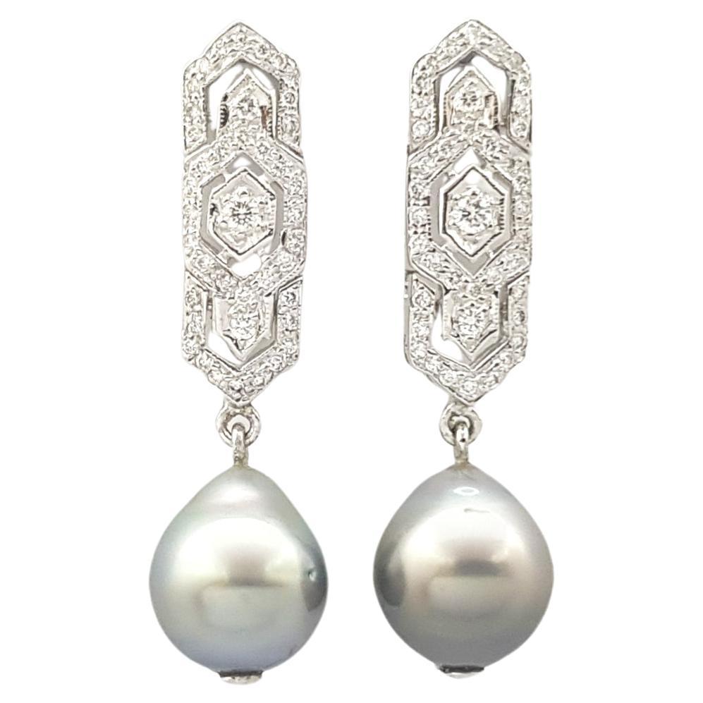 South Sea Pearl with Diamond Earrings set in 18K White Gold Settings For Sale