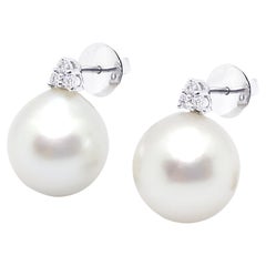 South Sea Pearl with Diamond Earrings set in 18K White Gold Settings