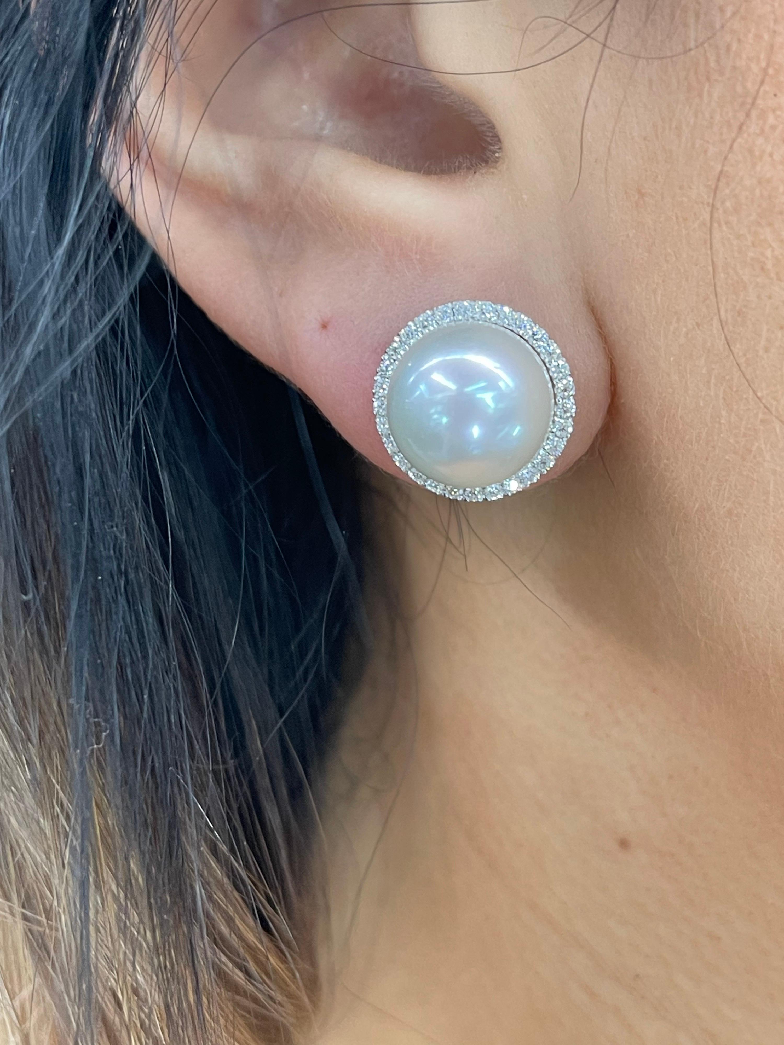 South Sea Pearl with Diamond Halo Stud 18K For Sale 1