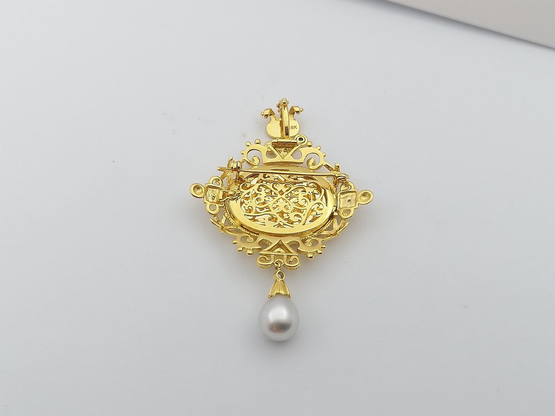 South Sea Pearl with Diamond Pendant / Brooch Set in 18 Karat Gold Settings For Sale 4