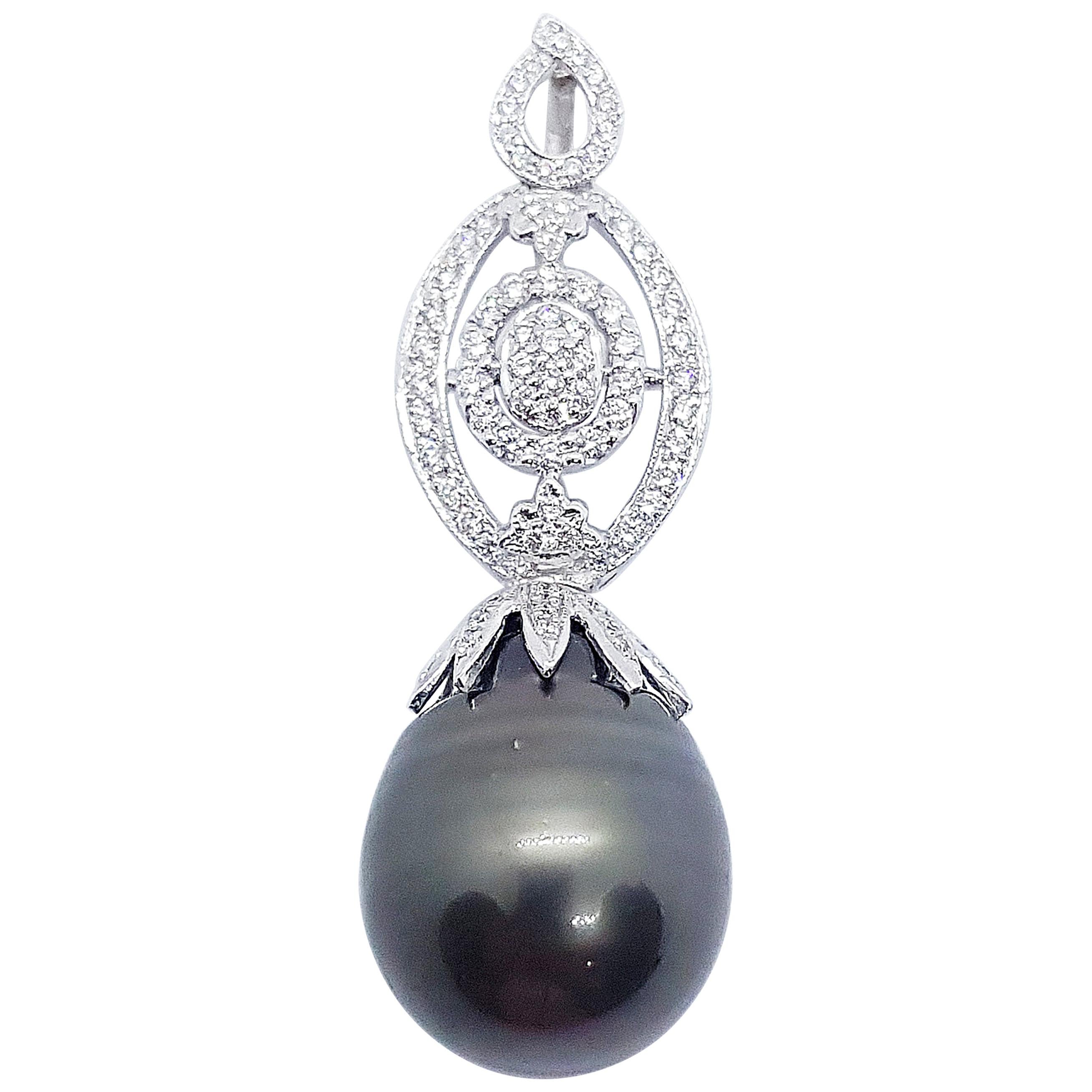 South Sea Pearl with Diamond Pendant set in 18 Karat White Gold Settings For Sale