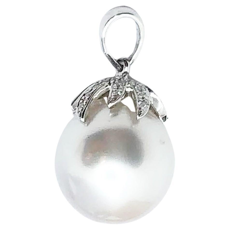 South Sea Pearl with Diamond Pendant set in 18 Karat White Gold Settings For Sale