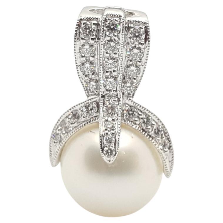 South Sea Pearl with Diamond Pendant Set in 18 Karat White Gold Settings For Sale