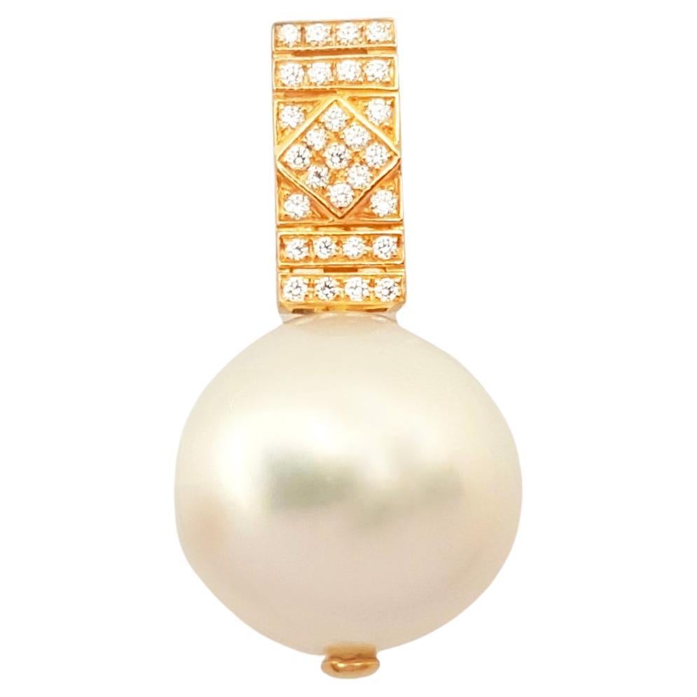 South Sea Pearl with Diamond Pendant set in 18K Rose Gold Settings For Sale