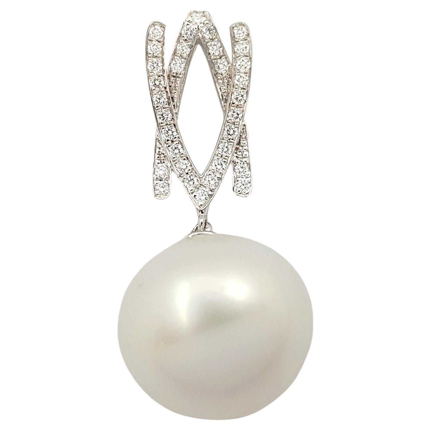 South Sea Pearl with Diamond Pendant set in 18K White Gold Settings For Sale