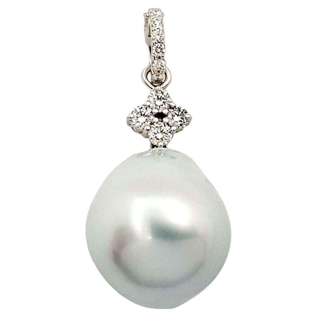 South Sea Pearl with Diamond Pendant set in 18K White Gold Settings For Sale