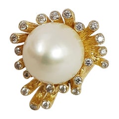 South Sea Pearl with Diamond Ring Set in 18 Karat Gold Settings