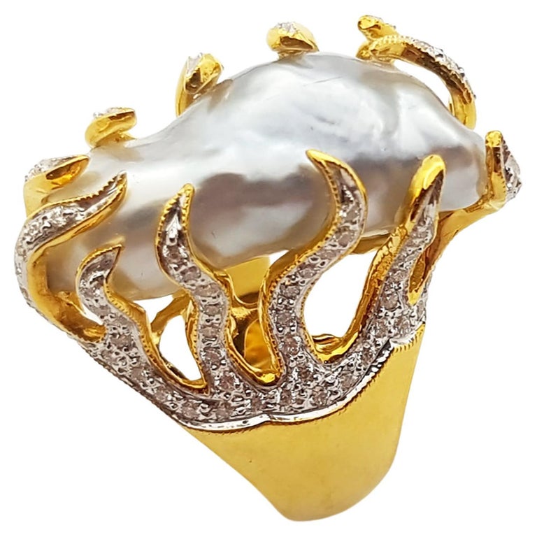 Sea Gold Rings South Sea Pearl with Diamond Ring set in 18 Karat Gold Settings For ...