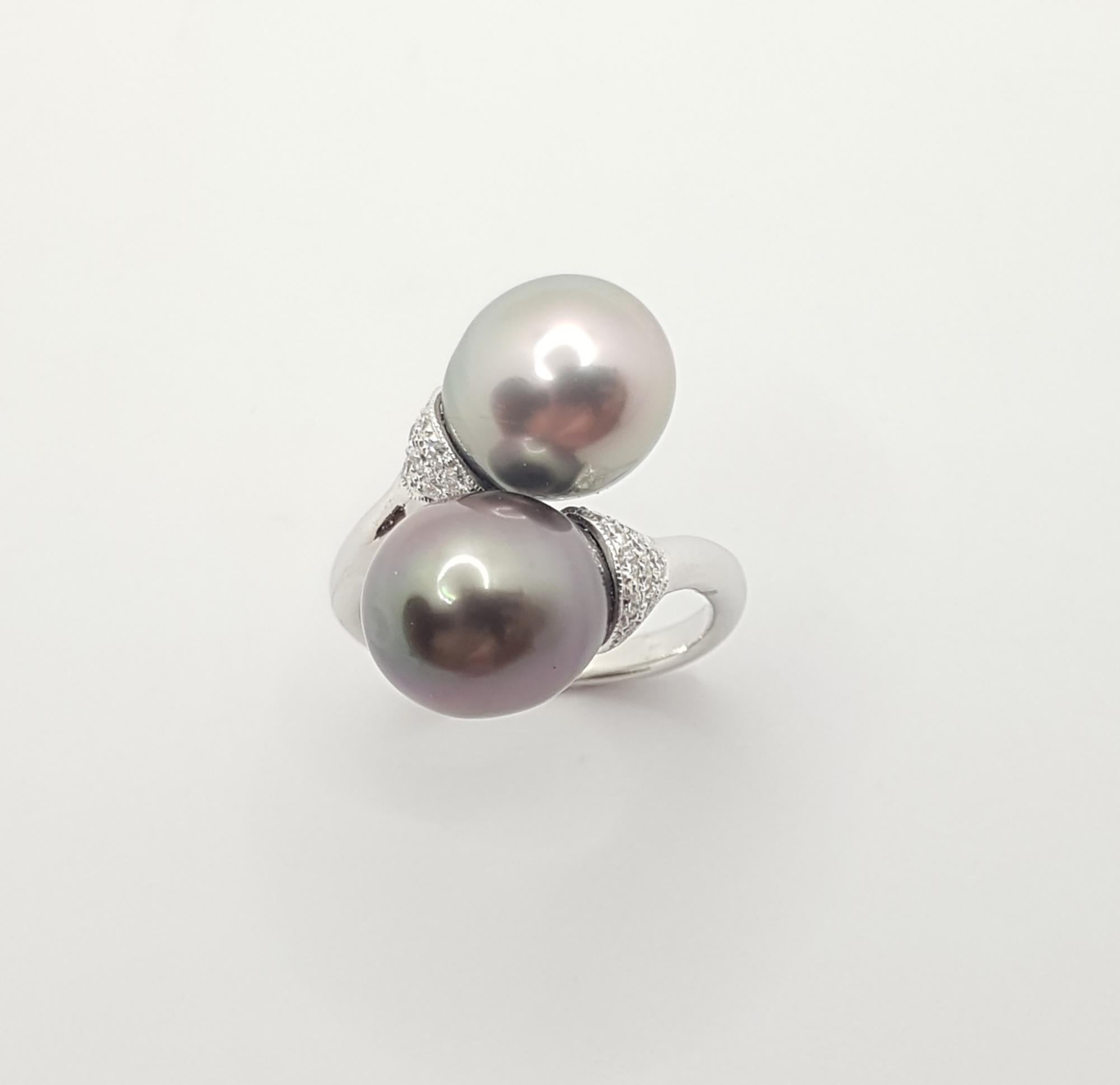 South Sea Pearl with Diamond Ring Set in 18 Karat White Gold Settings For Sale 4