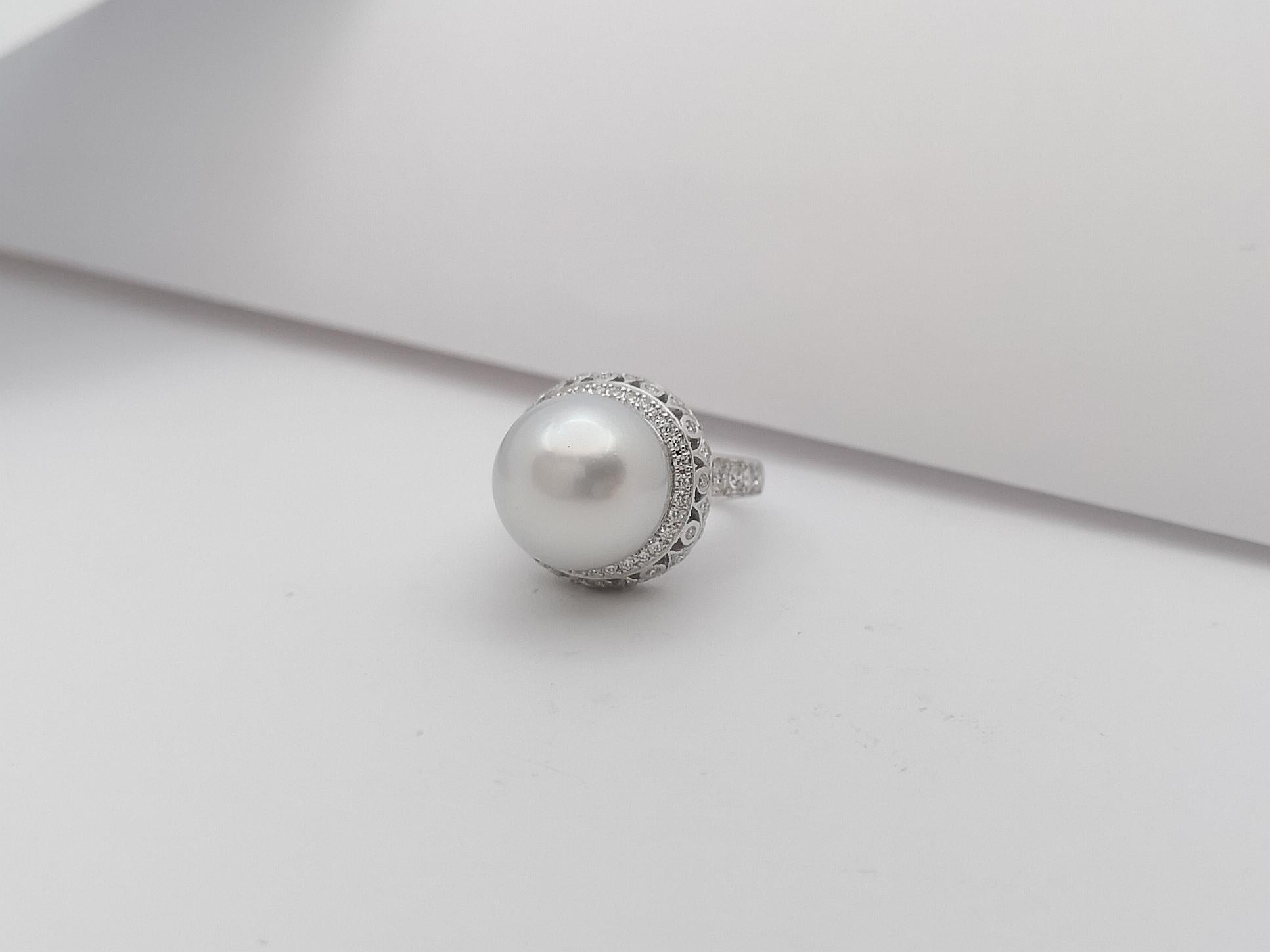 South Sea Pearl with Diamond Ring Set in 18 Karat White Gold Settings For Sale 4