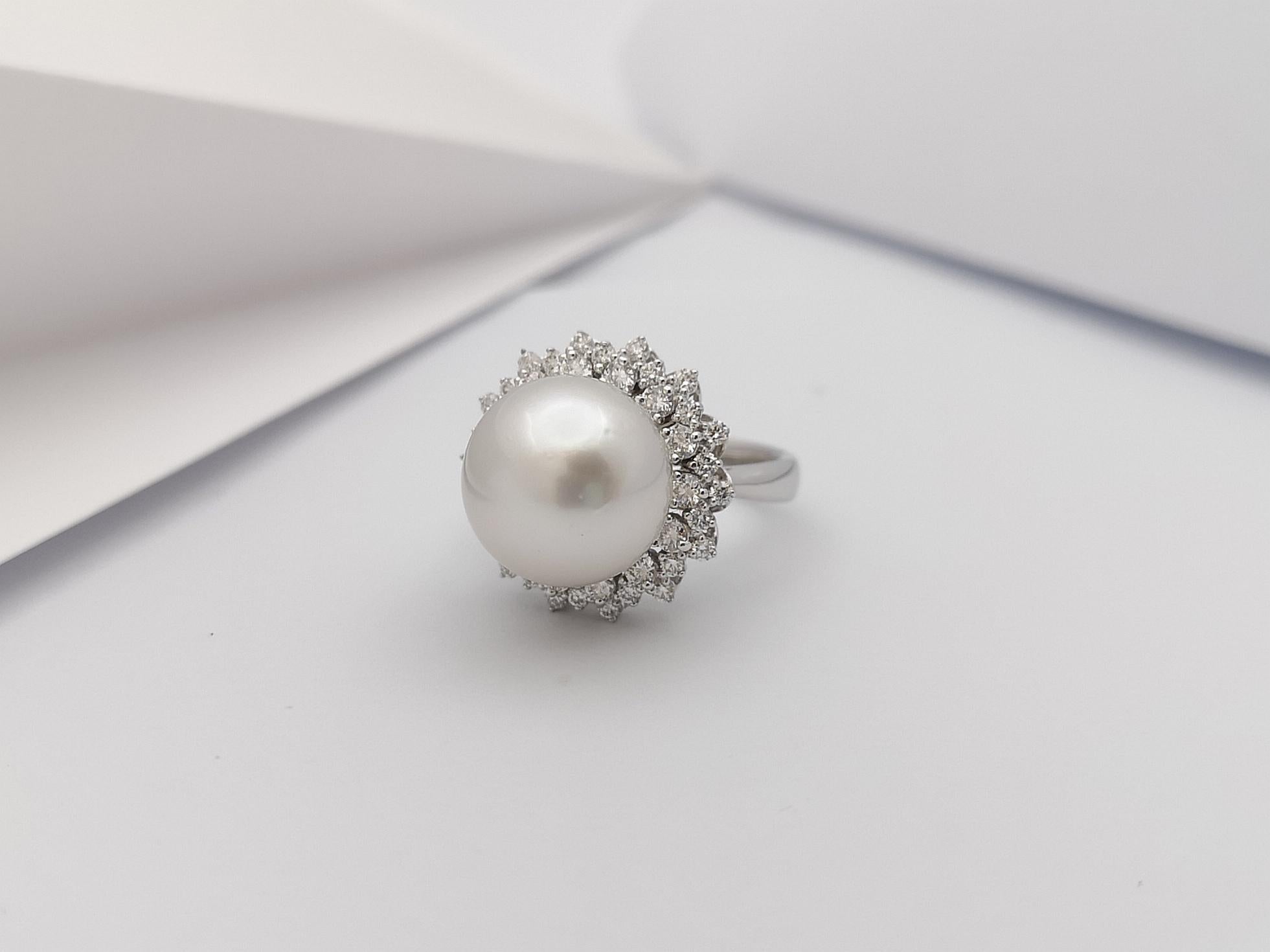 South Sea Pearl with Diamond Ring Set in 18 Karat White Gold Settings For Sale 4