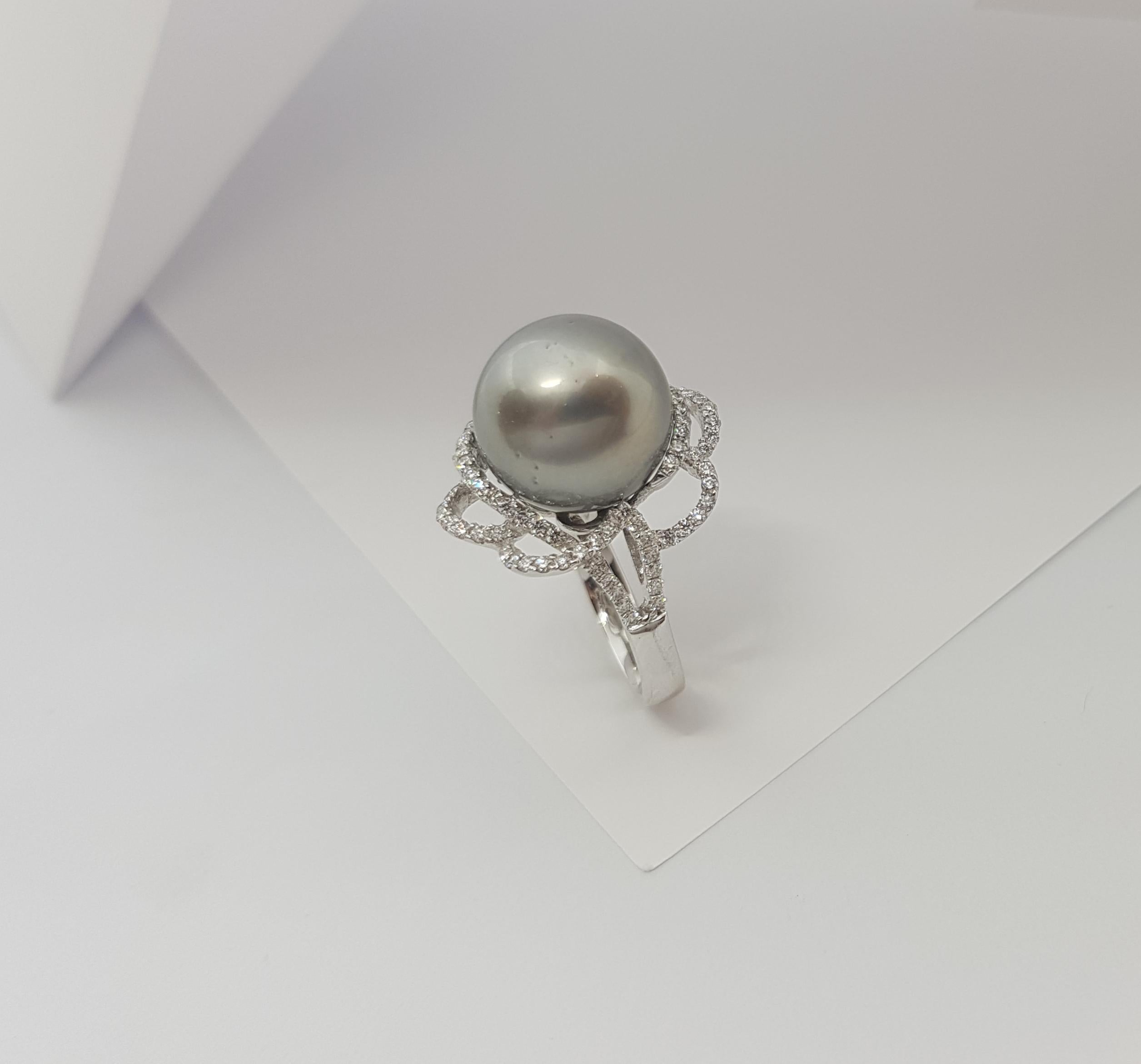 South Sea Pearl with Diamond Ring Set in 18 Karat White Gold Settings For Sale 4