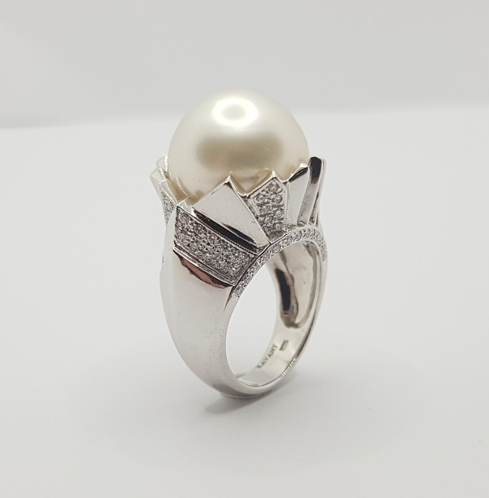 South Sea Pearl with Diamond Ring Set in 18 Karat White Gold Settings For Sale 6