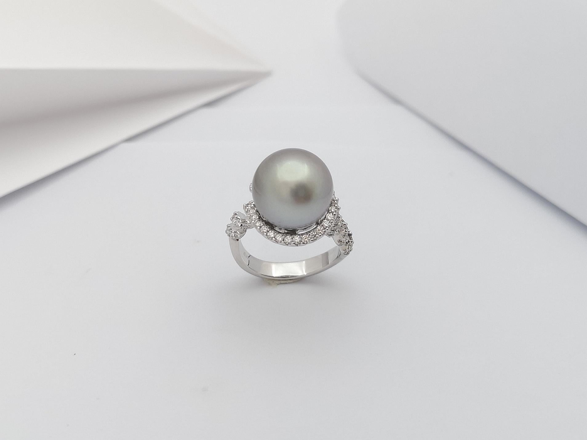 South Sea Pearl with Diamond Ring Set in 18 Karat White Gold Settings For Sale 7