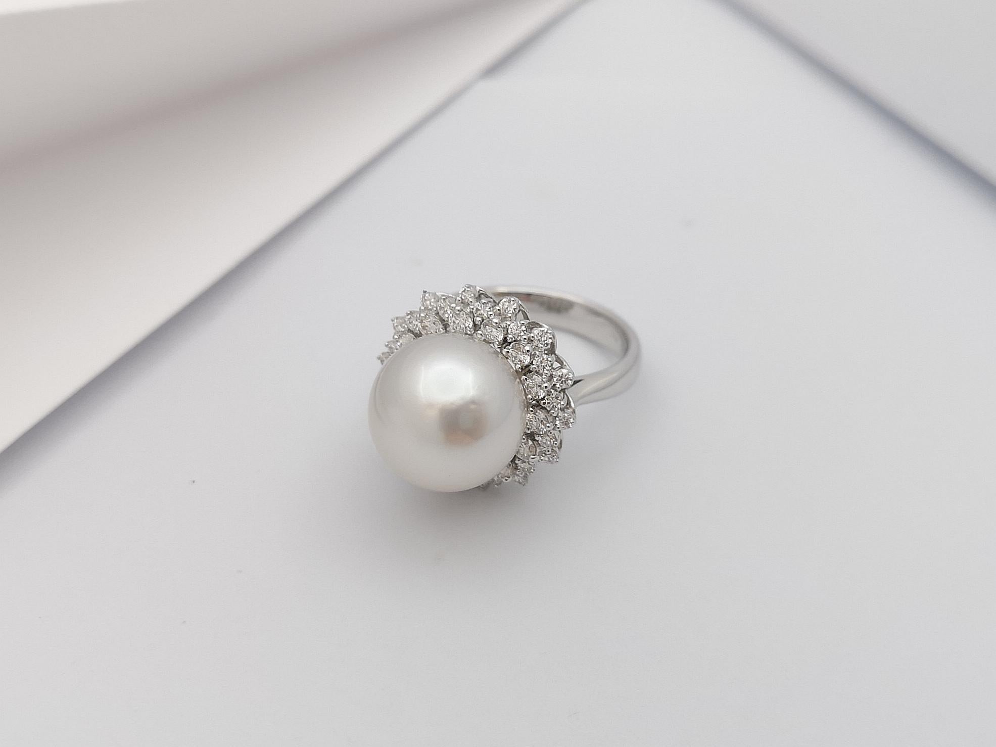 South Sea Pearl with Diamond Ring Set in 18 Karat White Gold Settings For Sale 5