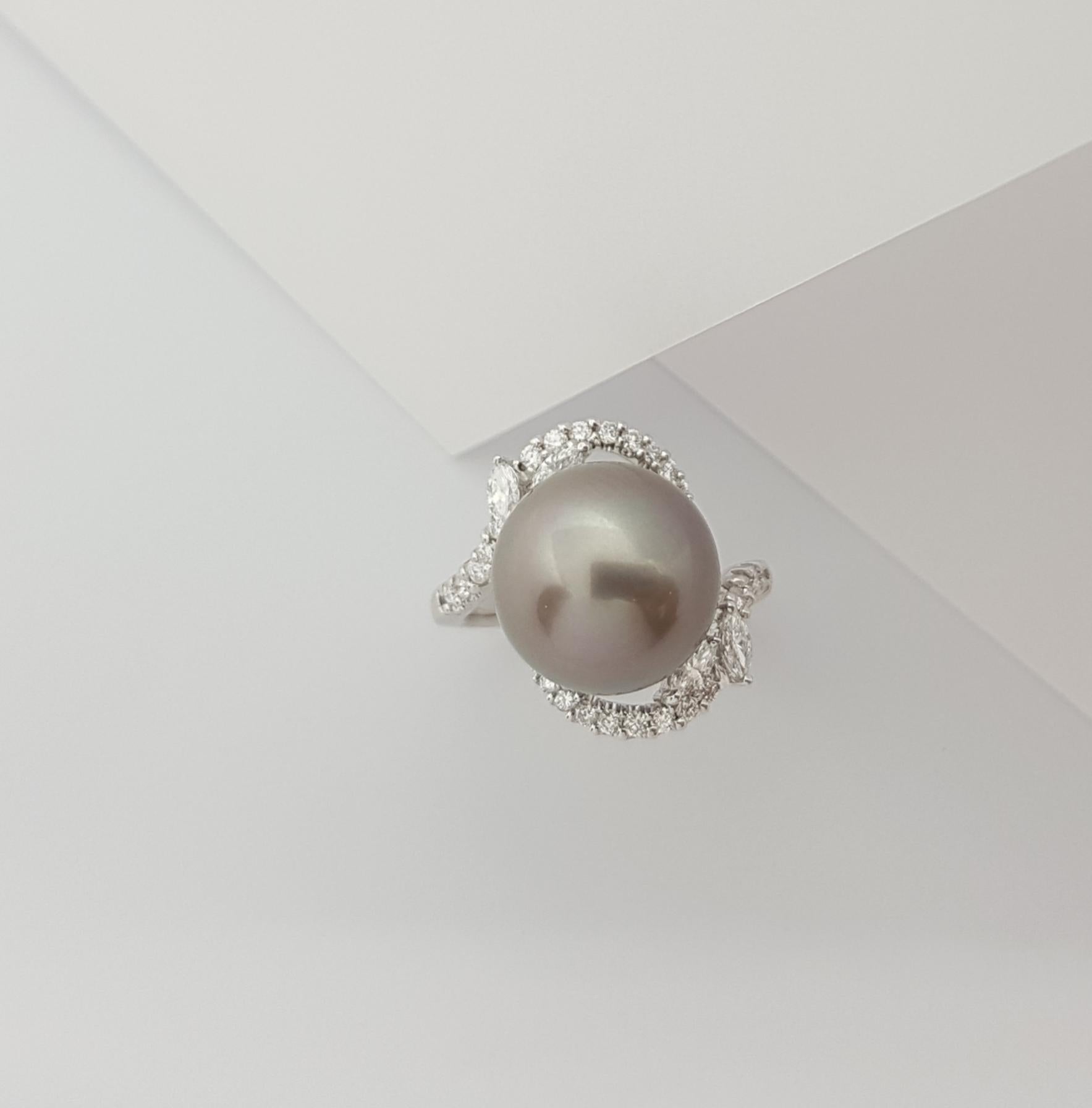 South Sea Pearl with Diamond Ring Set in 18 Karat White Gold Settings For Sale 6