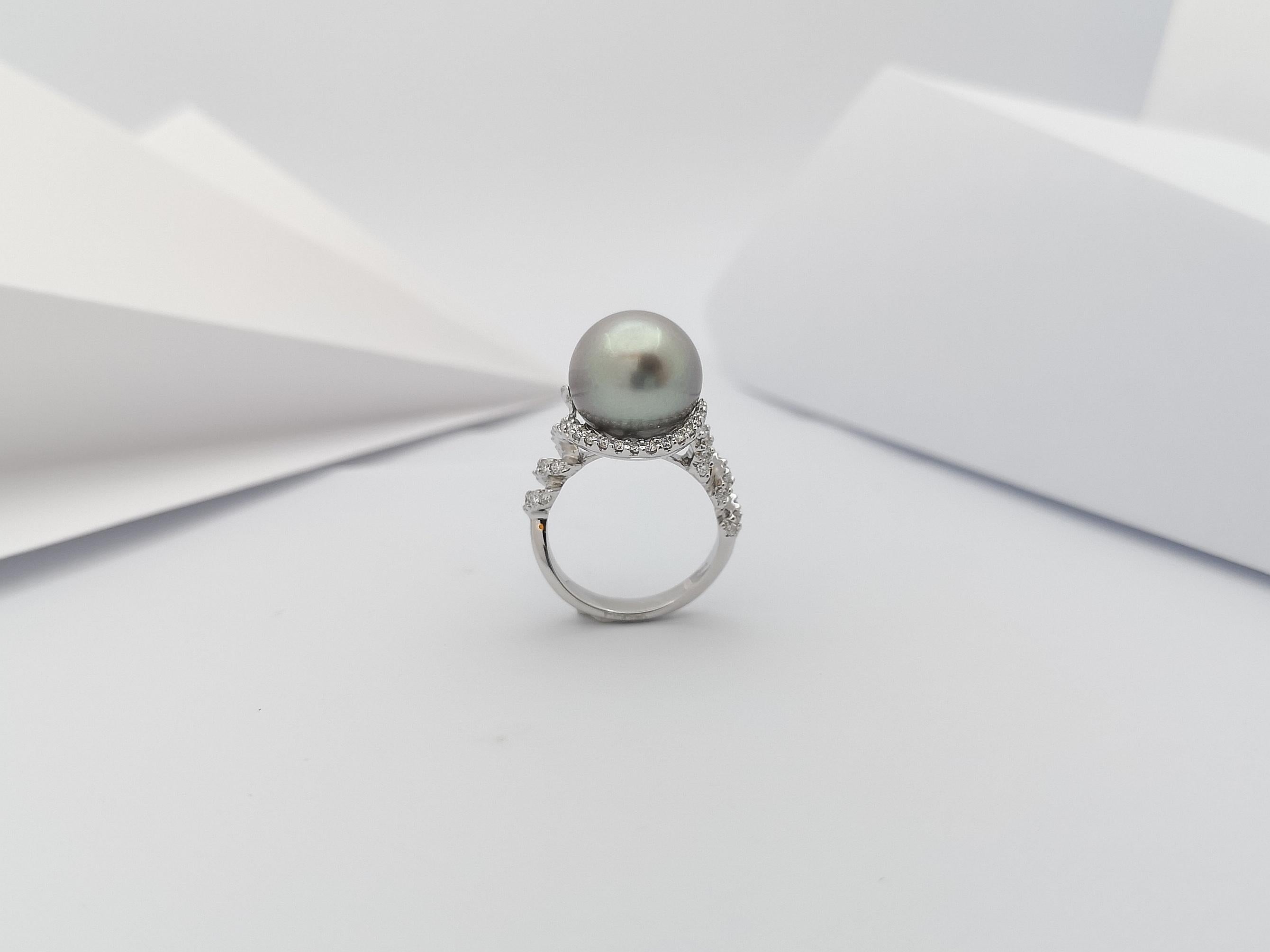 South Sea Pearl with Diamond Ring Set in 18 Karat White Gold Settings For Sale 8