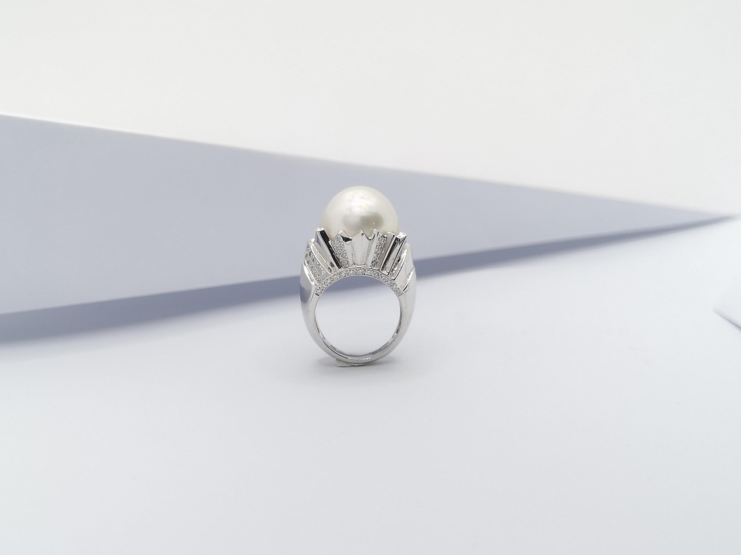 South Sea Pearl with Diamond Ring Set in 18 Karat White Gold Settings For Sale 8