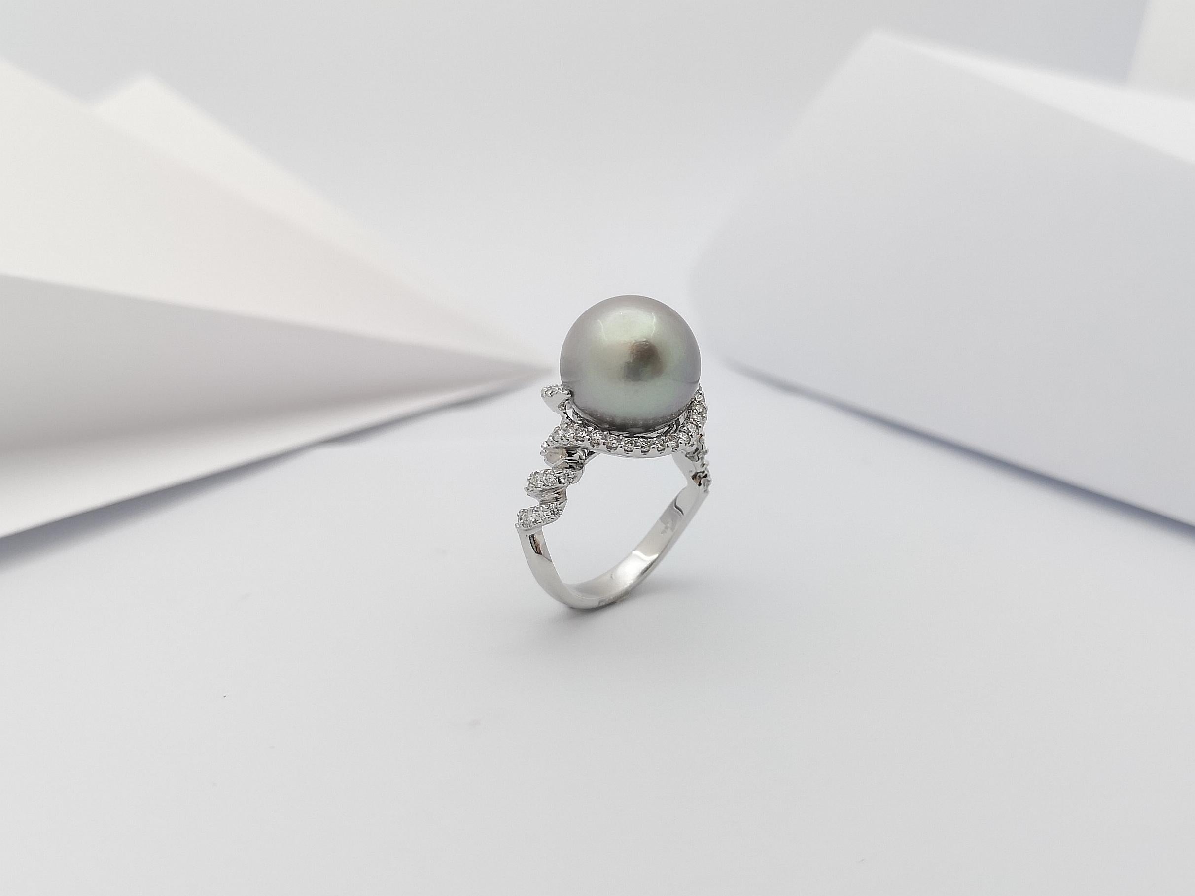 South Sea Pearl with Diamond Ring Set in 18 Karat White Gold Settings For Sale 9