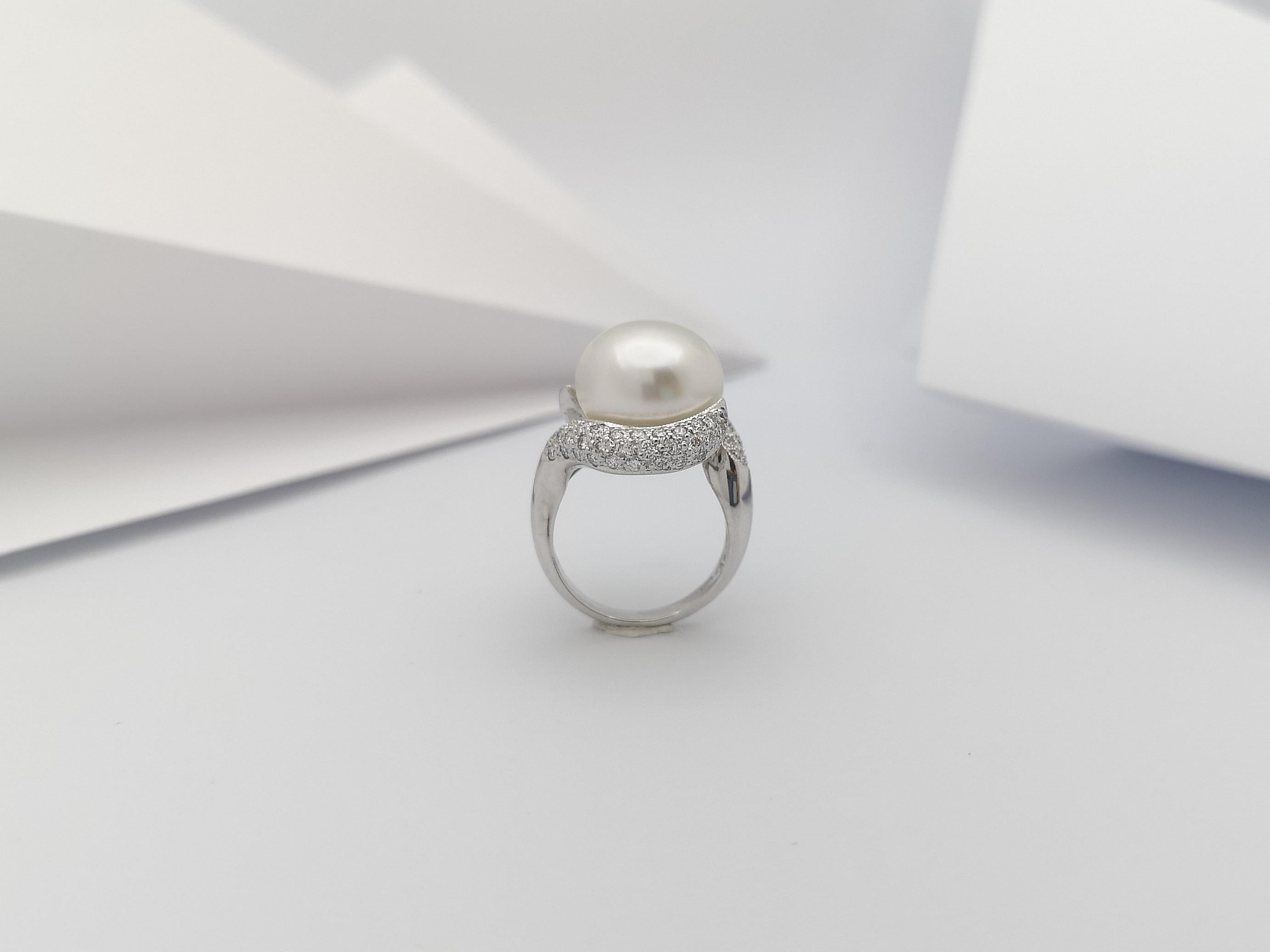 South Sea Pearl with Diamond Ring Set in 18 Karat White Gold Settings For Sale 7