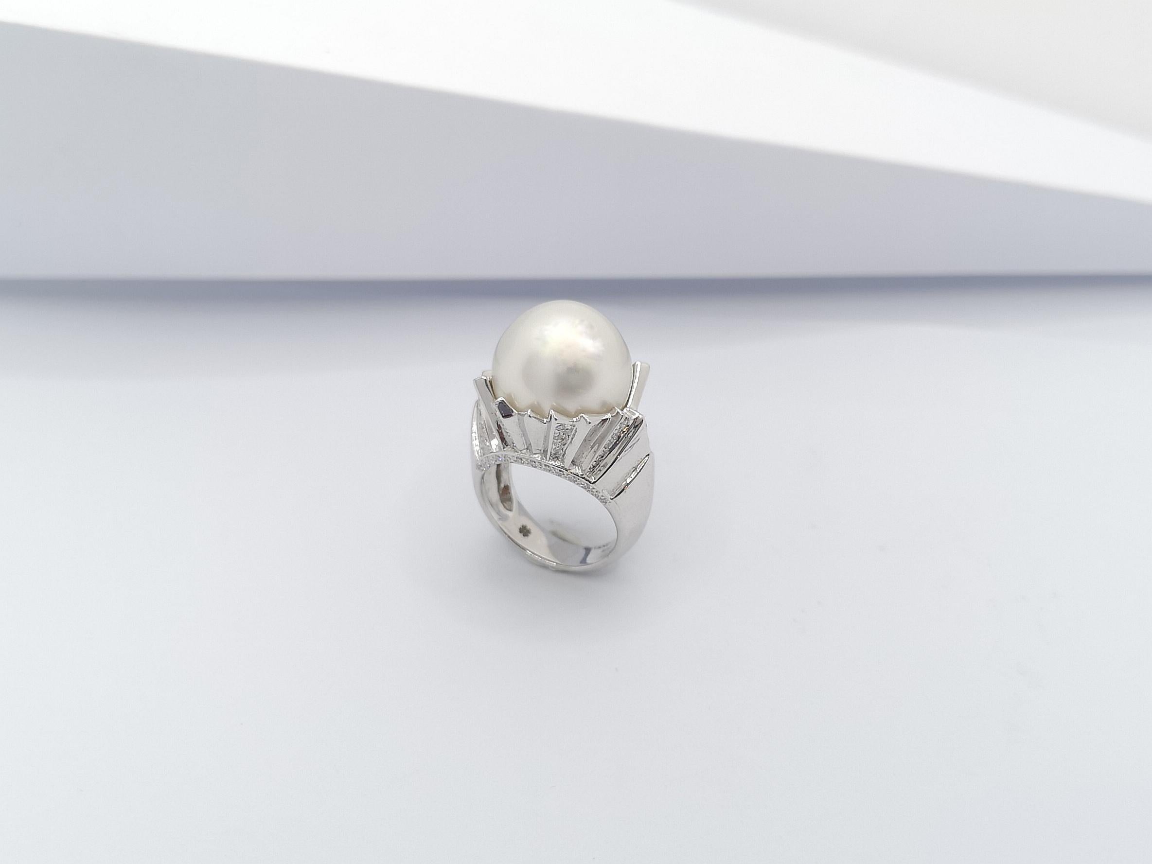 South Sea Pearl with Diamond Ring Set in 18 Karat White Gold Settings For Sale 9
