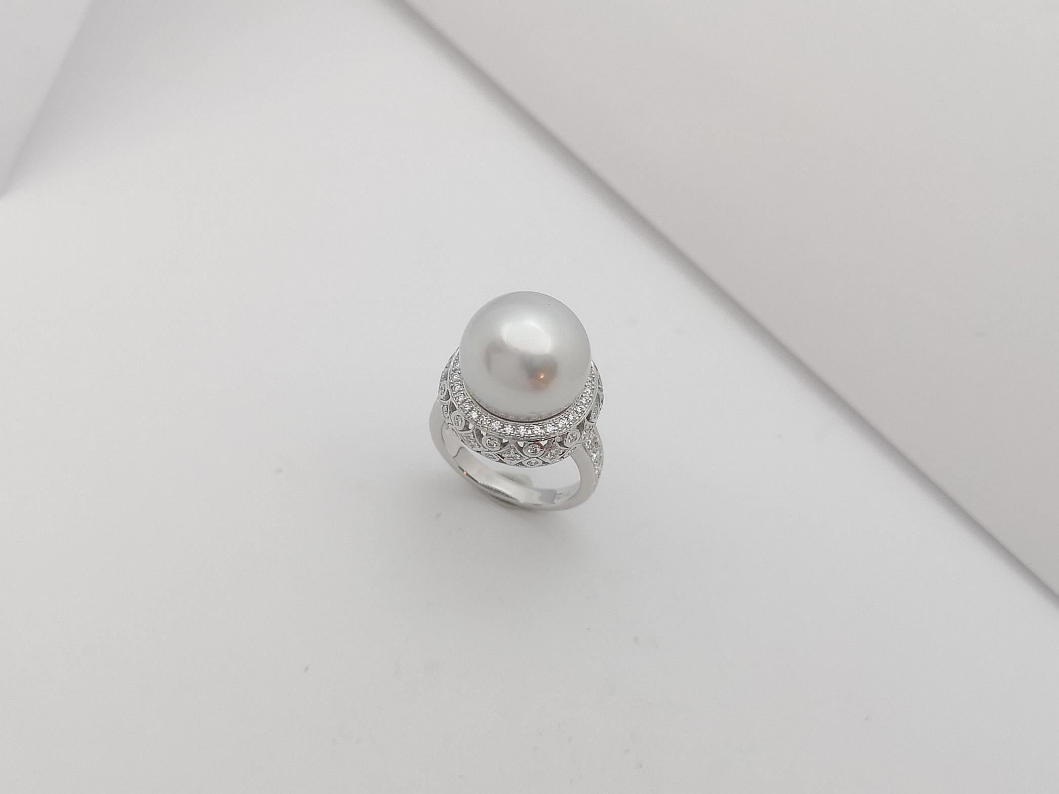 South Sea Pearl with Diamond Ring Set in 18 Karat White Gold Settings For Sale 9