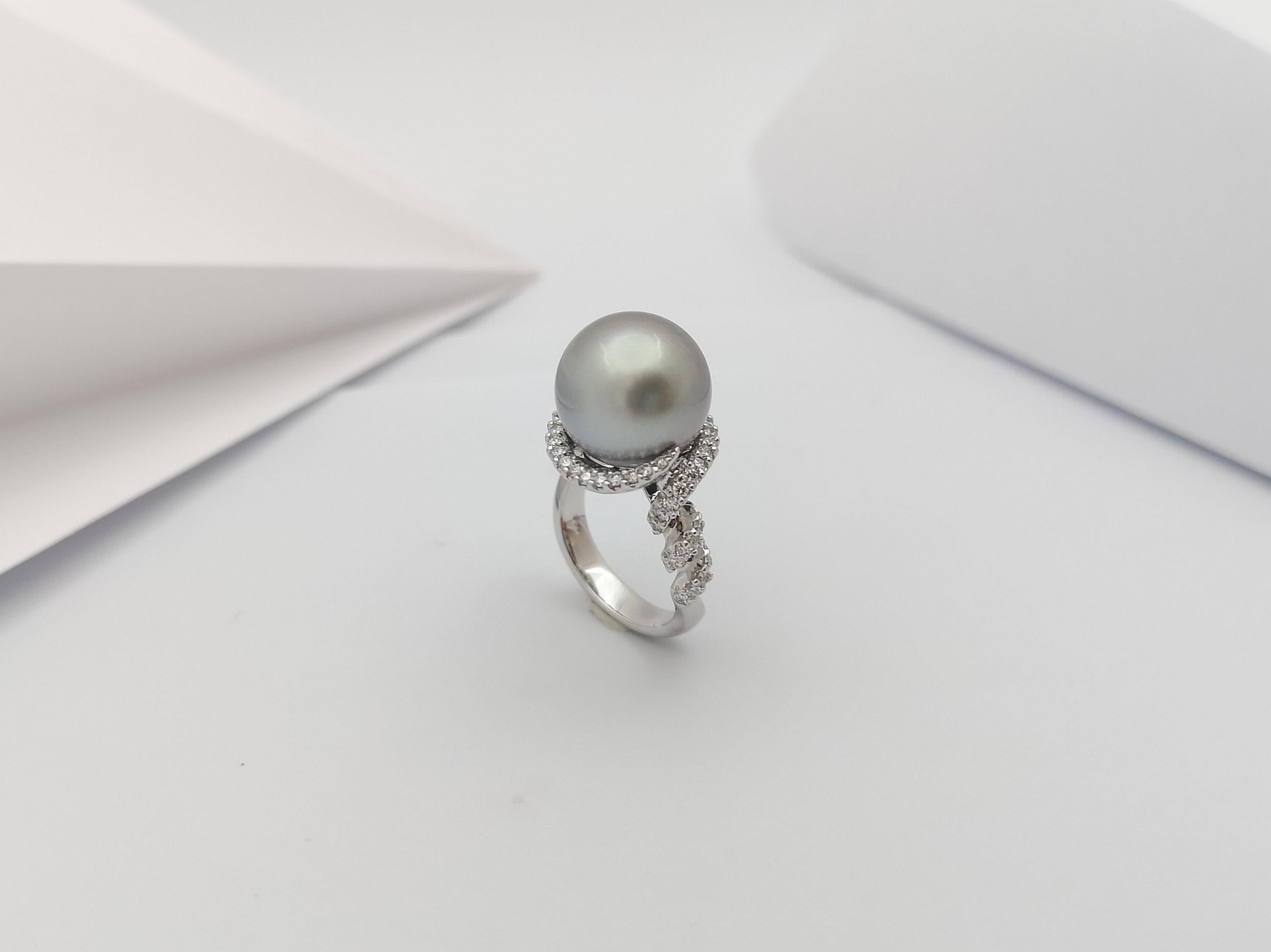 South Sea Pearl with Diamond Ring Set in 18 Karat White Gold Settings For Sale 11