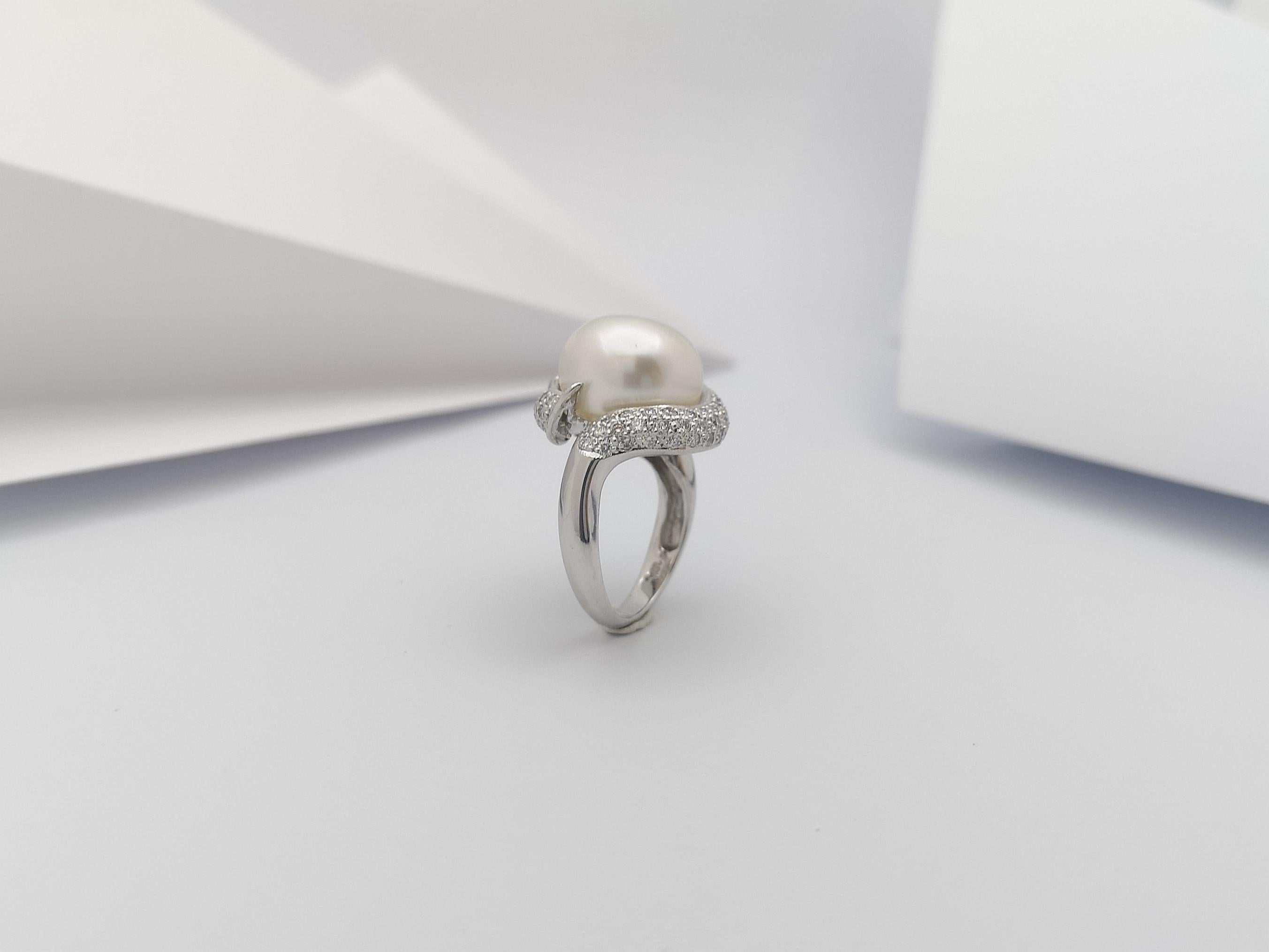South Sea Pearl with Diamond Ring Set in 18 Karat White Gold Settings For Sale 12