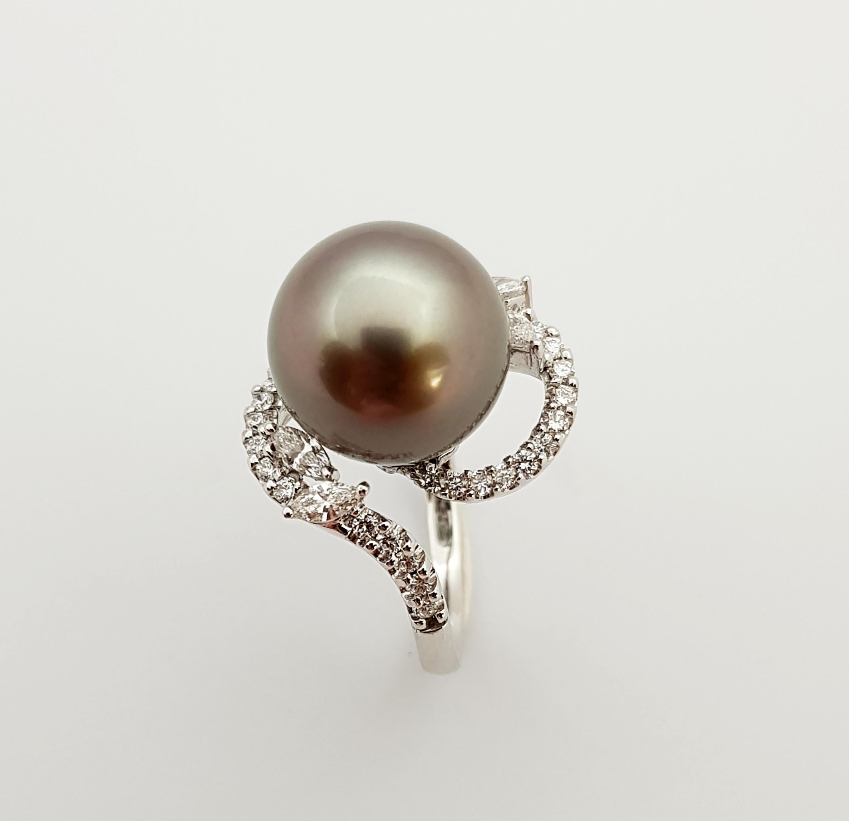 Women's South Sea Pearl with Diamond Ring Set in 18 Karat White Gold Settings For Sale
