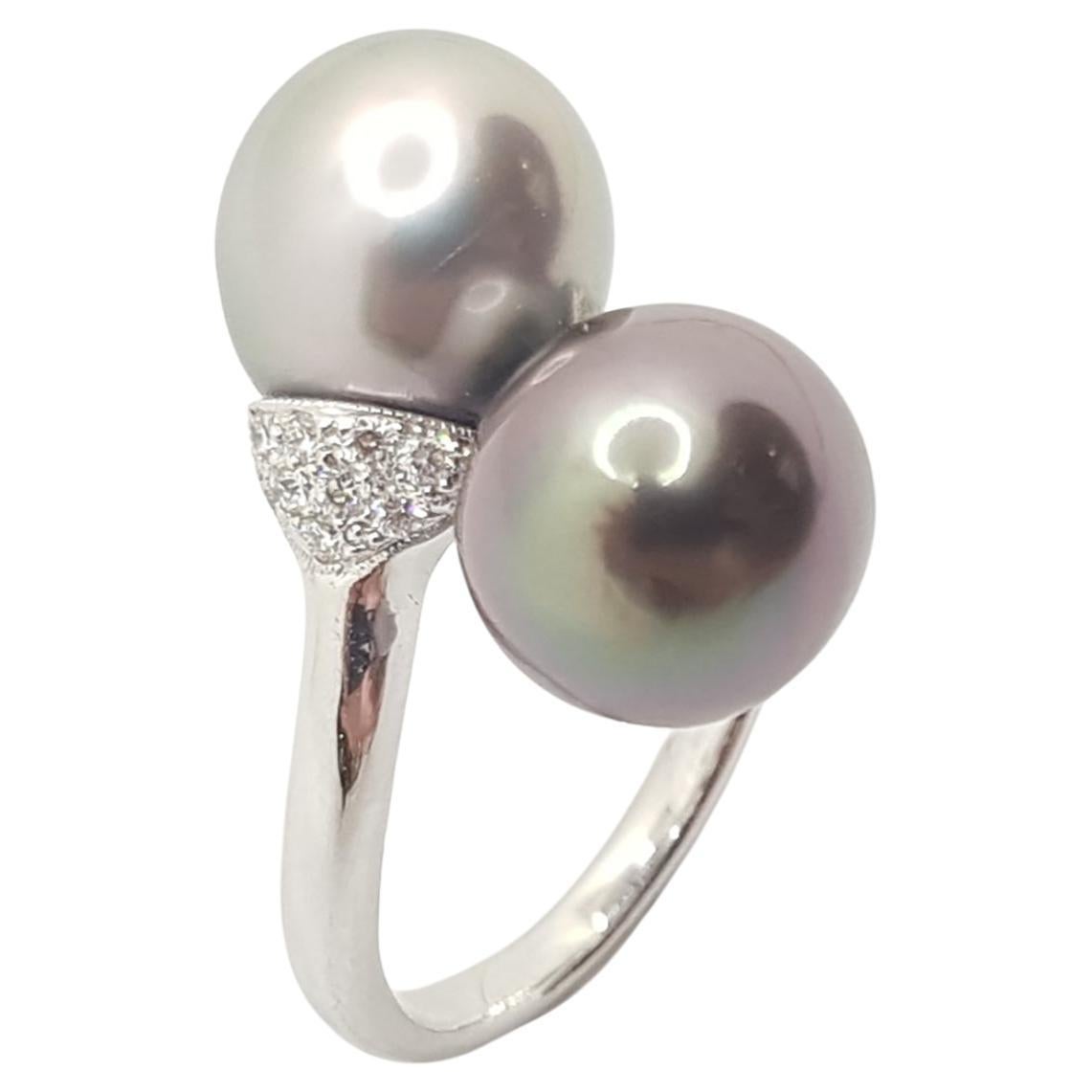 South Sea Pearl with Diamond Ring Set in 18 Karat White Gold Settings For Sale