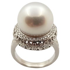 South Sea Pearl with Diamond Ring Set in 18 Karat White Gold Settings