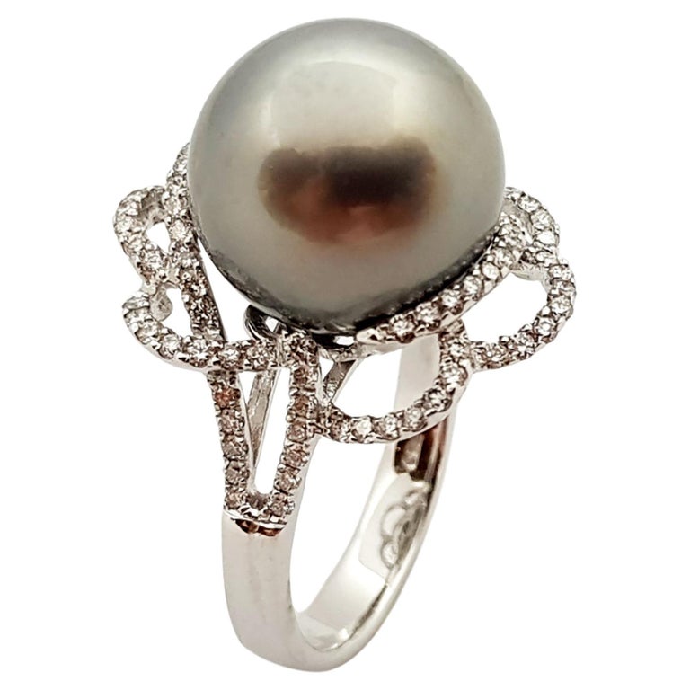 South Sea Pearl with Diamond Ring Set in 18 Karat White Gold Settings ...