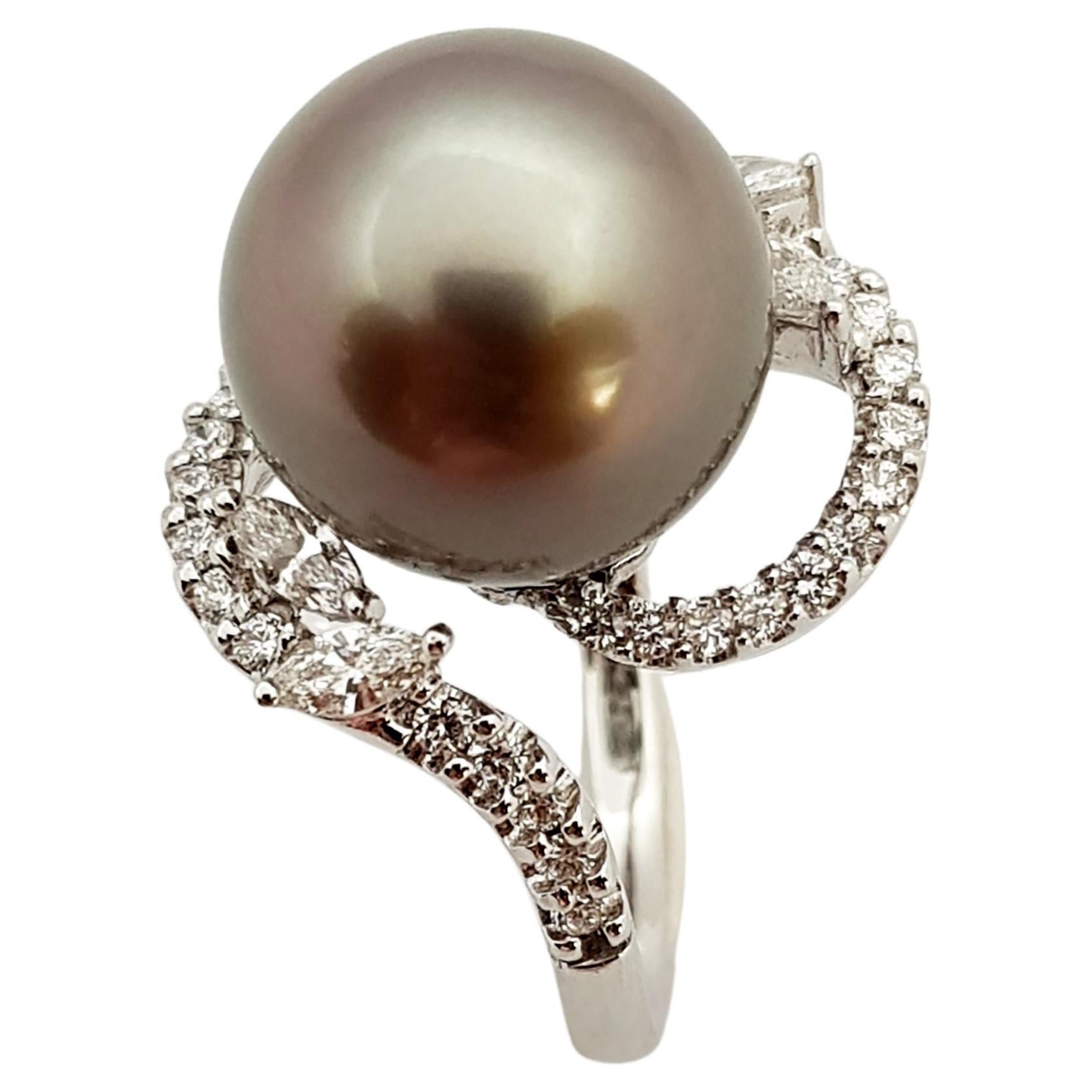 South Sea Pearl with Pink Sapphire Ring Set in 18 Karat White Gold ...