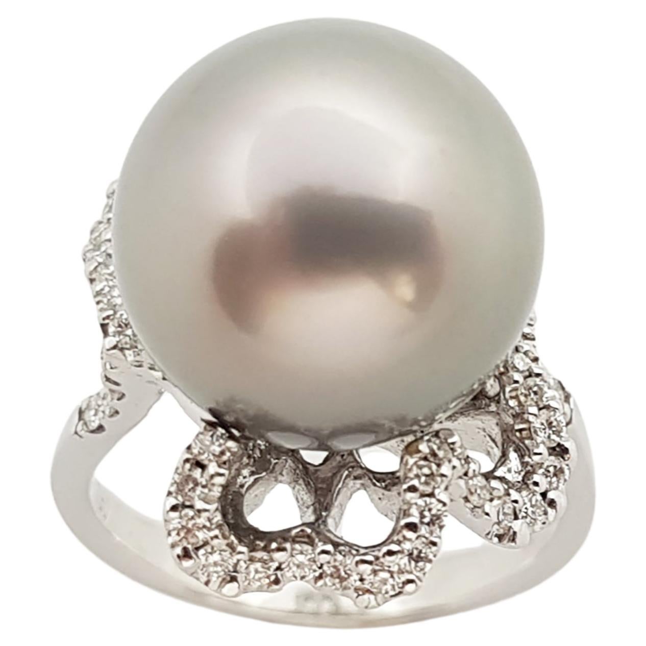 South Sea Pearl with Diamond Ring set in 18 Karat White Gold Settings For Sale