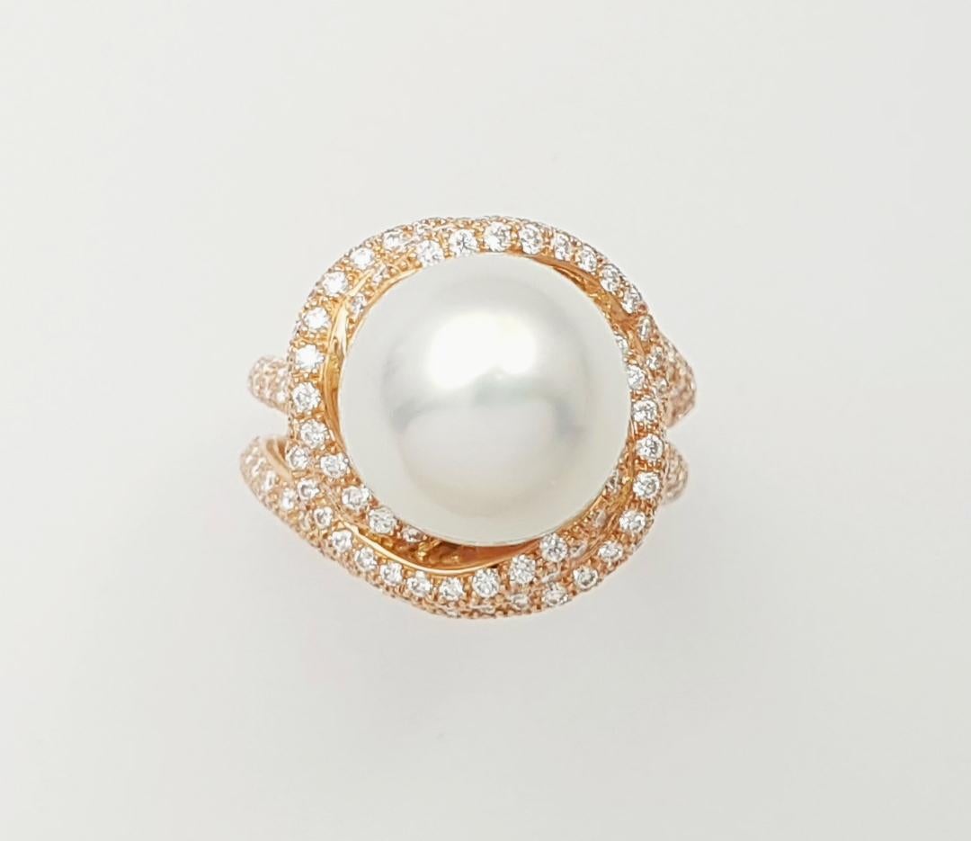 Bague en or rose 18 carats ornée d'une perle des mers du Sud et d'un diamant en vente 5