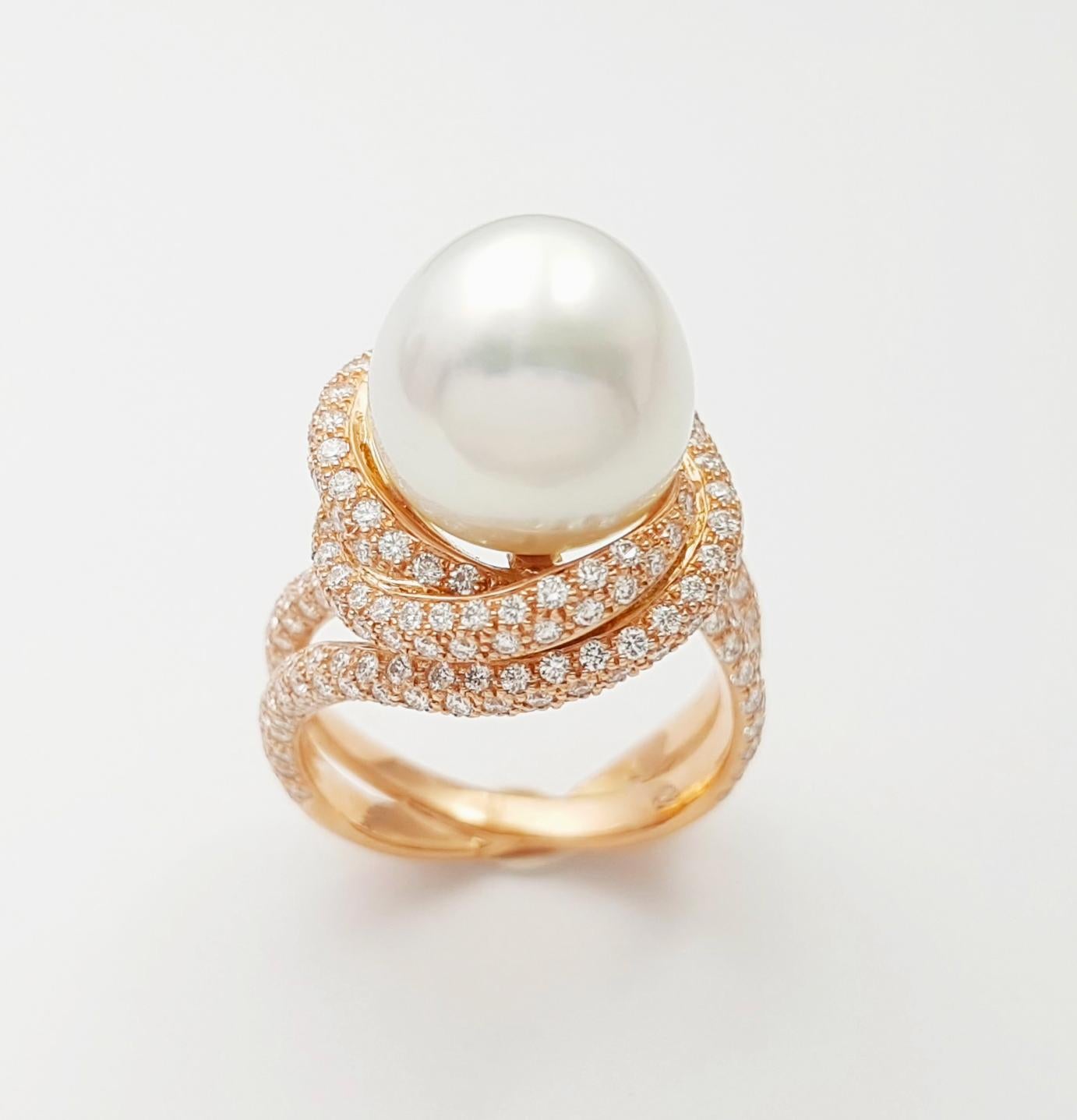 Bague en or rose 18 carats ornée d'une perle des mers du Sud et d'un diamant en vente 6