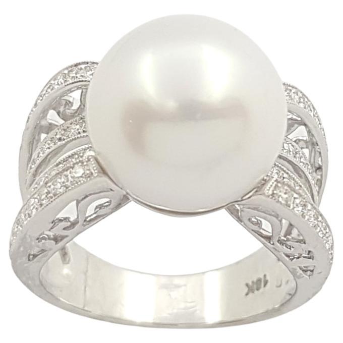 South Sea Pearl with Diamond Ring set in 18K White Gold Settings For Sale