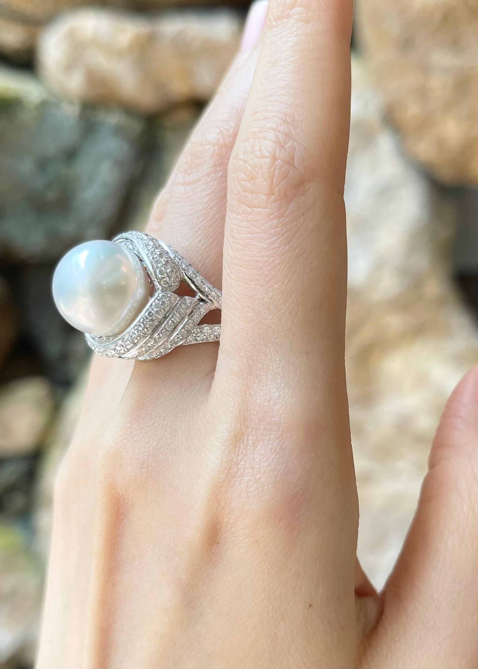 Bague en platine 950 avec perles des mers du Sud et diamants Neuf - En vente à Bangkok, TH