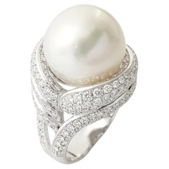 Bague en platine 950 avec perles des mers du Sud et diamants